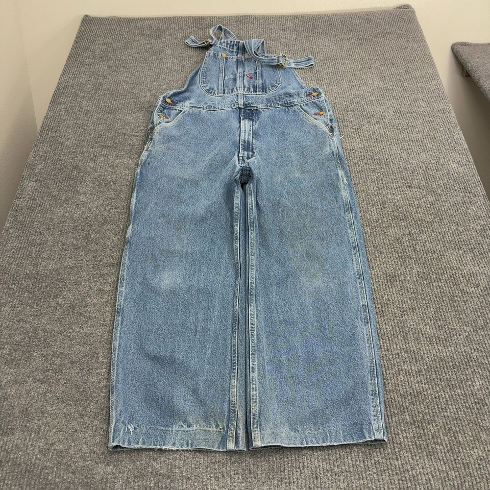 Hisea Overalls Men 38x30 Blue Cotton Denim Bib Carpenter Utility Workwear Street